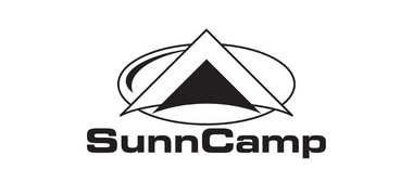SunnCamp logo with a stylized tent design on a white background